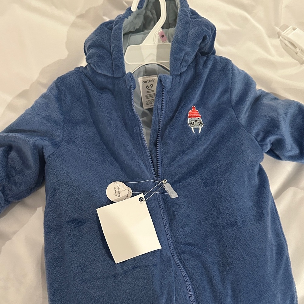 Carter's Soft Blue Baby Hoodie with Bear Design